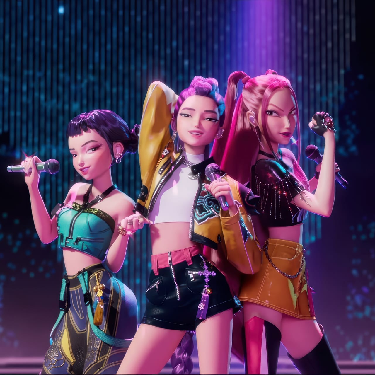 Rumi, Mira y Zoey de Huntrix en concierto